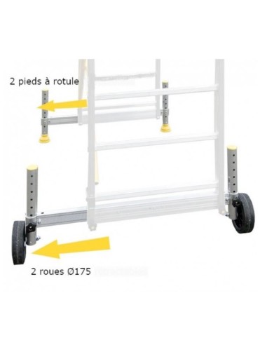 4 pieds de dénivelleation (2 à rotule, 2 roues ø175) 4 pieds de dénivelleation (2 à rotule, 2 roues ø175)