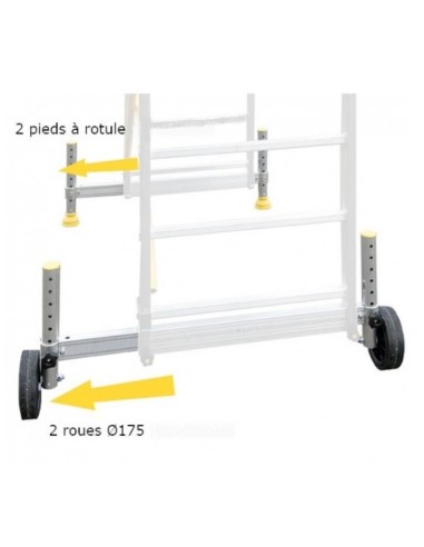 4 pieds de dénivelleation (2 à rotule, 2 roues ø175)